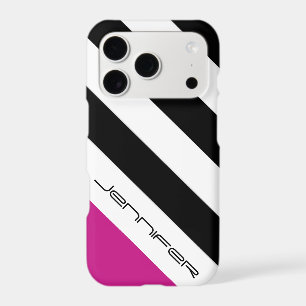 Black, White, Pink Stripe, Chic, Custom with Name