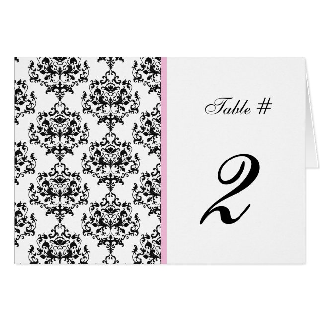 Black, White, & Pink Wedding Table Number (Front Horizontal)