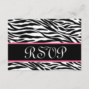 Black White Pink Wild Zebra Print RSVP Wedding Card