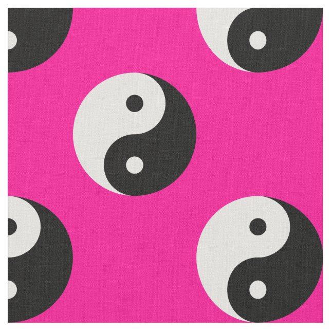 black white pink yin yang fabric (Close Up)