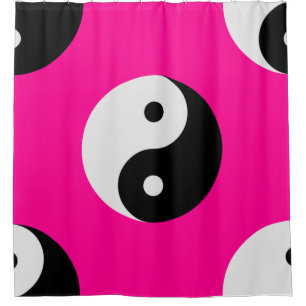 black white pink yin yang shower curtain