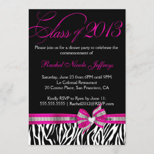 Black White Pink Zebra Graduation Invitation