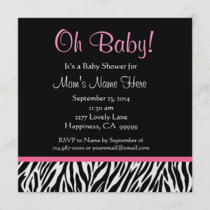 Black White Pink Zebra Print Baby Shower Invite