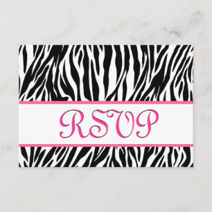 Black White Pink Zebra RSVP Personalised Response