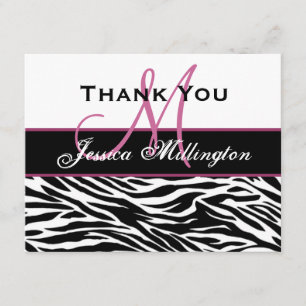 Black White Pink Zebra Thank You Card