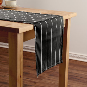 Black White Pinstripe Vertical Stripe Sleek Modern Long Table Runner