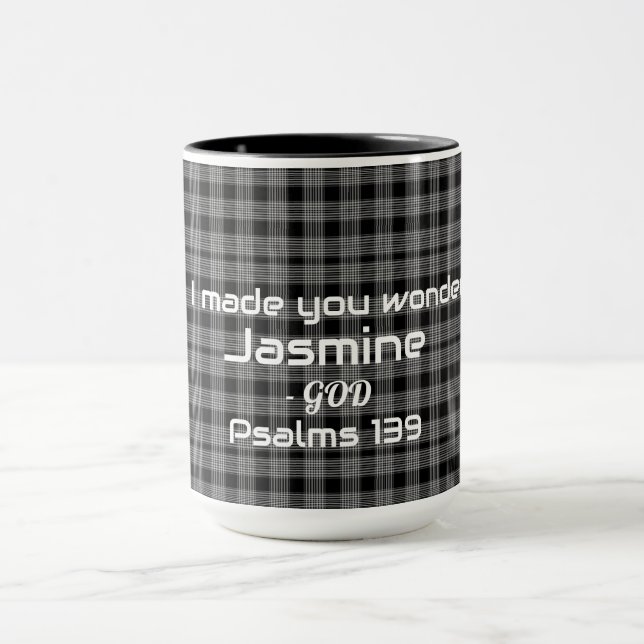 Black White Plaid Bible Inspiration Theme Tea Mug (Center)