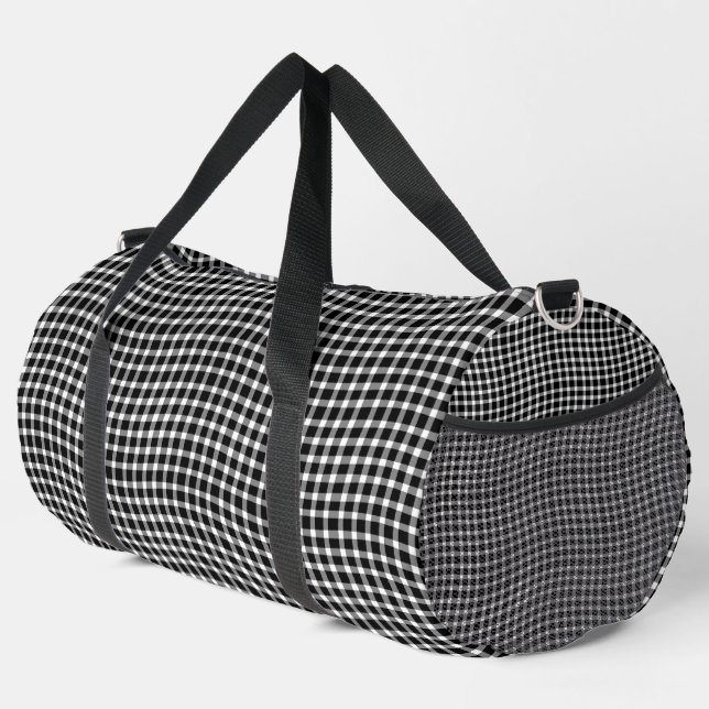 Black White Plaid Checker Seamless Pattern Large Duffle Bag (Right Corner)
