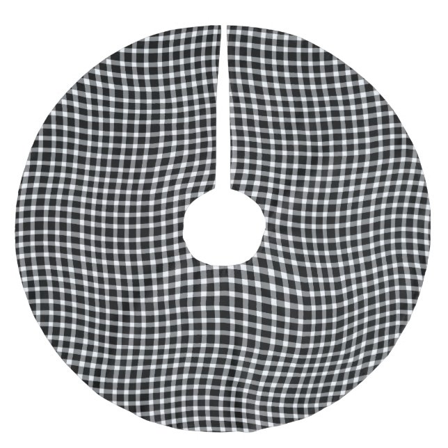 Black White Plaid Chequered Seamless Pattern Brushed Polyester Tree Skirt (Front)