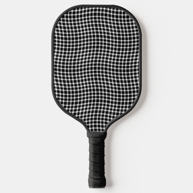 Black White Plaid Chequered Seamless Pattern Pickleball Paddle (Front)