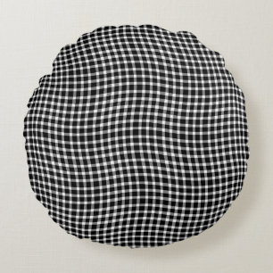 Black White Plaid Chequered Seamless Pattern Round Cushion