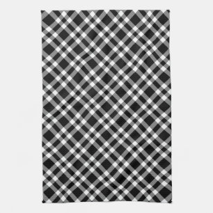 Black White Plaid Chequered Seamless Pattern Tea Towel