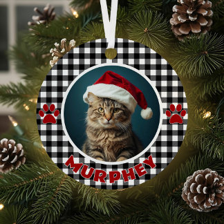 Black & White Plaid Christmas Custom Pet Metal Tree Decoration