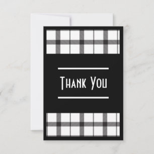 Black, White, Plaid, Classy, Chic, Modern, Stylish Thank You Card