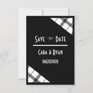 Black, White, Plaid, Classy, Chic, Modern Wedding Save The Date