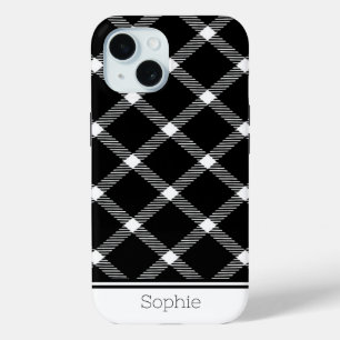 Black & White Plaid Custom Samsung iPhone 15 Case