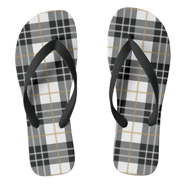 Black & White Plaid Flip Flops (Footbed)
