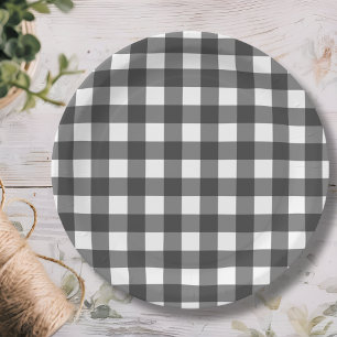 Black & White Plaid Gingham Paper Plate