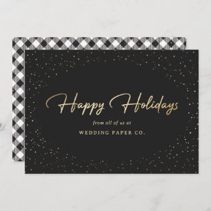 Black White Plaid Gold Snow Business Holiday Cards