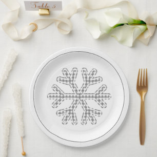 Black White Plaid Holiday Snowflake Christmas Paper Plate