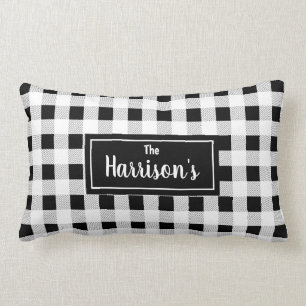 Black & White Plaid   Monogram Lumbar Cushion