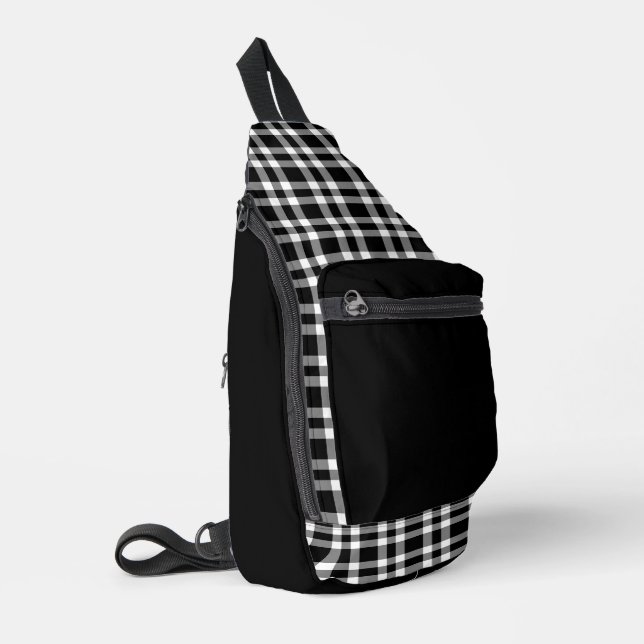 Black White Plaid Pattern Sling Bag (Left Corner)