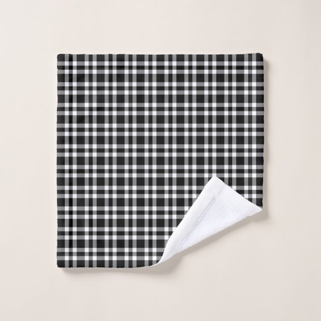 Black White Plaid Pattern Wash Cloth (Wash Cloth)