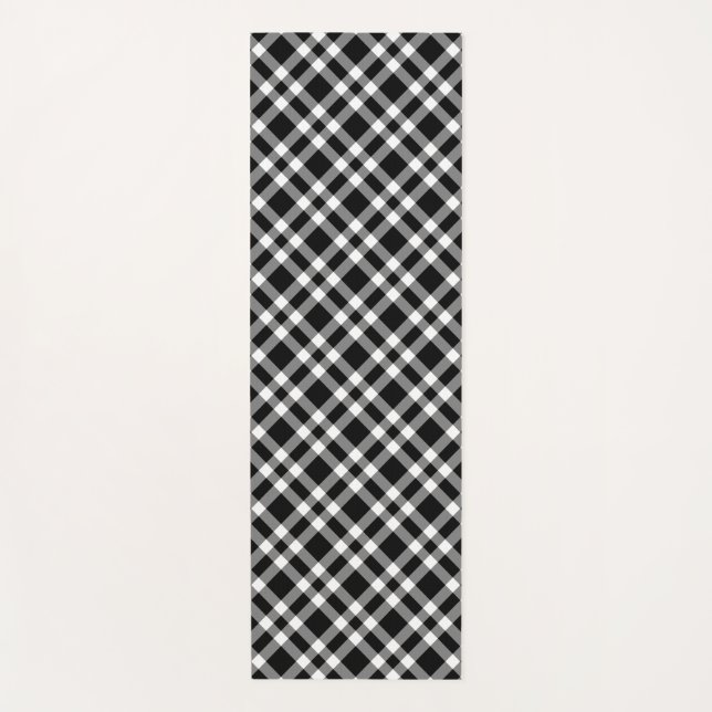 Black White Plaid Pattern Yoga Mat (Front)