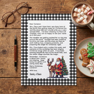 Black & White Plaid Personalised Letter From Santa