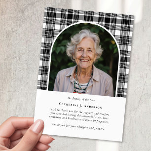 Black White Plaid Sympathy Photo Funeral Thank You Card