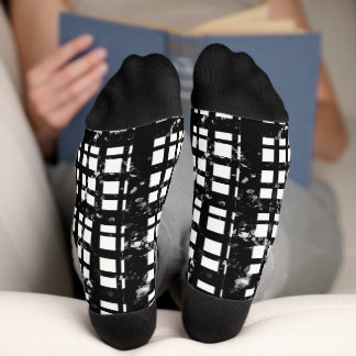 Black & White Plaid with Paint Splatter Crew Socks