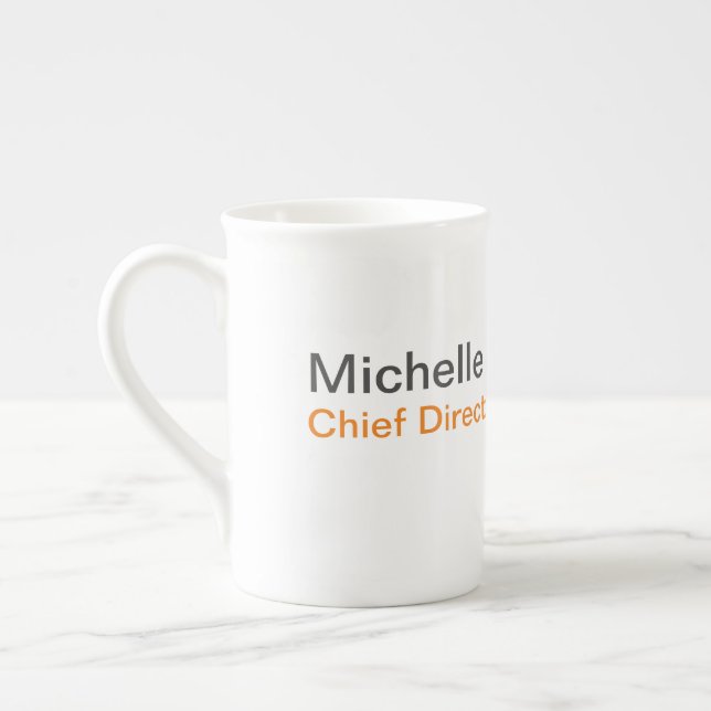 Black White Plain Minimalist Add Own Name Bone China Mug (Left)