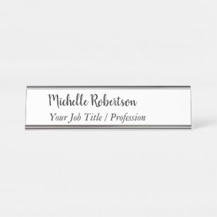 Black White Plain Minimalist Personalised Desk Name Plate