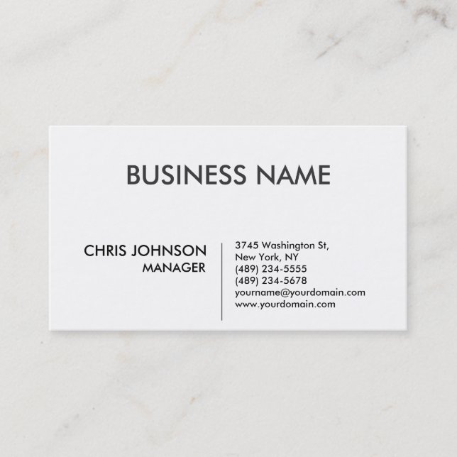 Black & White Plain Modern Business Card (Front)
