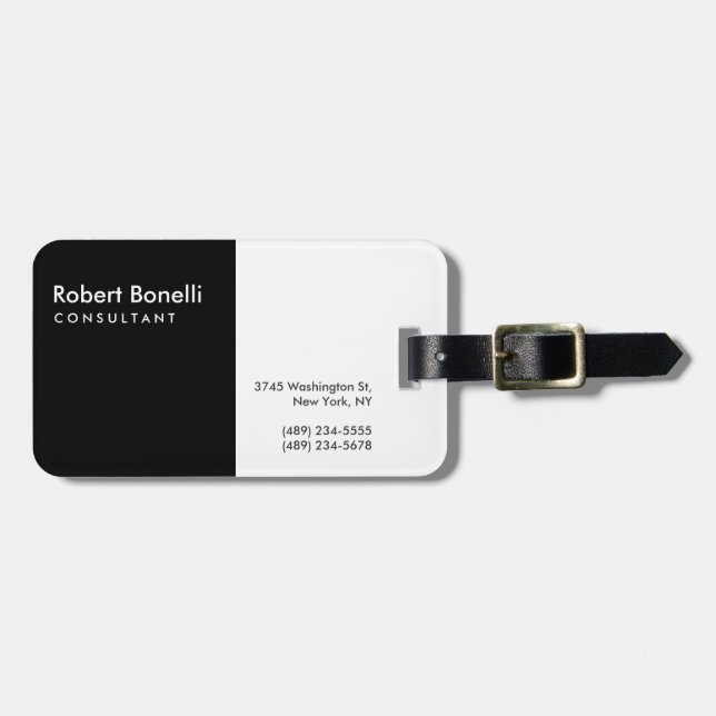 Black White Plain Modern Consultant Luggage Tag (Front Horizontal)