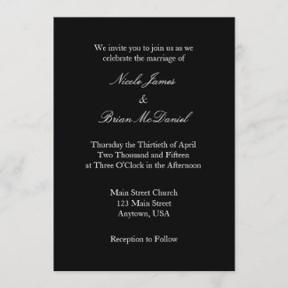 Black White Plain Simple Wedding Invitation