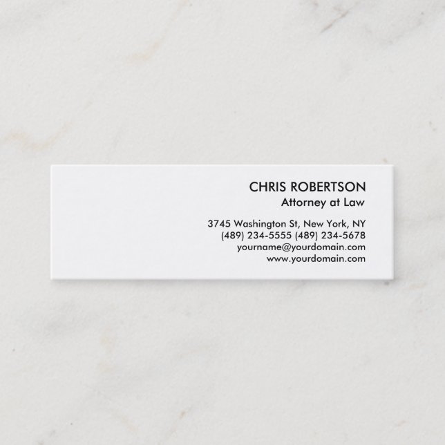 Black White Plain Skinny Slim Size Business Card (Front)