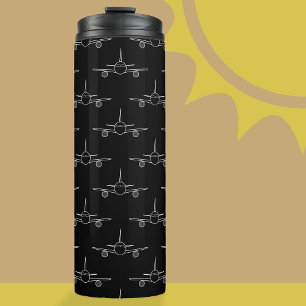 Black & White Plane Pattern Thermal Tumbler