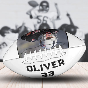 Black & White Player Name Number Photo Keepsake Football