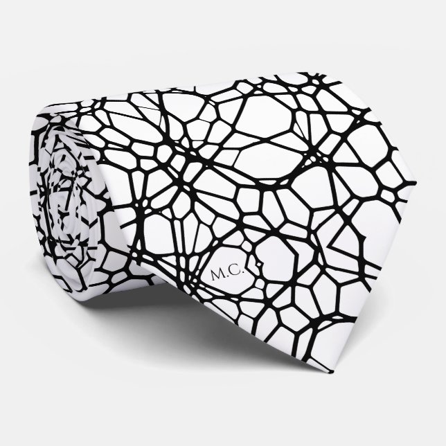 Black White Playful Quirky Geometric Monogram Tie (Rolled)