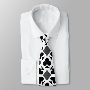 Black & White Playing Card Symbols Pattern Tie