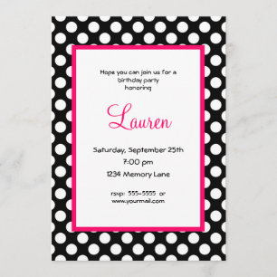 Black & White Poka Dot 40th Birthday Invitation