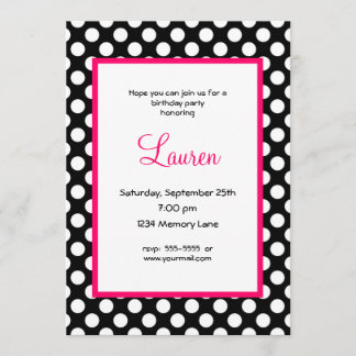 Black & White Poka Dot 40th Birthday Invitation
