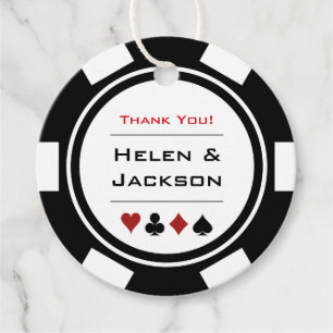 Black White Poker Chips Thank You Vegas Wedding Favour Tags
