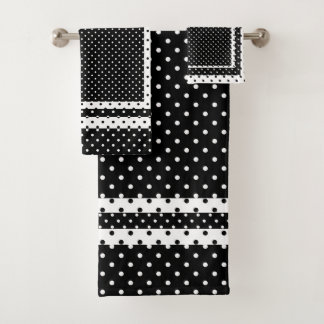 Black White Polka Dot Bath Towel Set