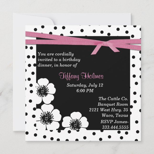 Black & White Polka Dot Birthday Invitation (Front)