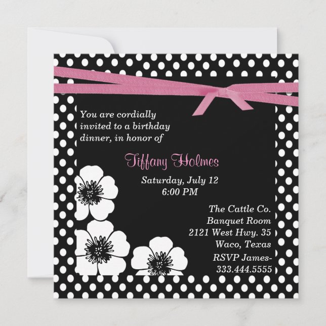 Black & White Polka Dot Birthday Invitation (Front)