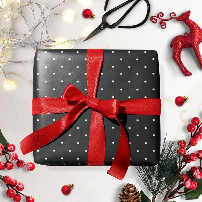 Black White Polka Dot Christmas Wrapping Paper (Creator Uploaded)