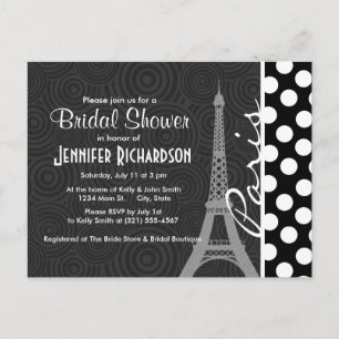 Black & White Polka Dot, Dots; Paris Invitation Postcard