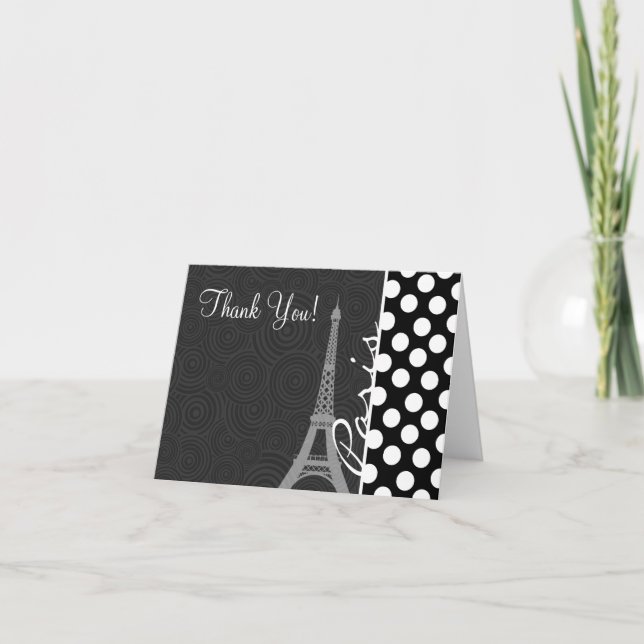 Black & White Polka Dot, Dots; Paris Thank You Card (Front)